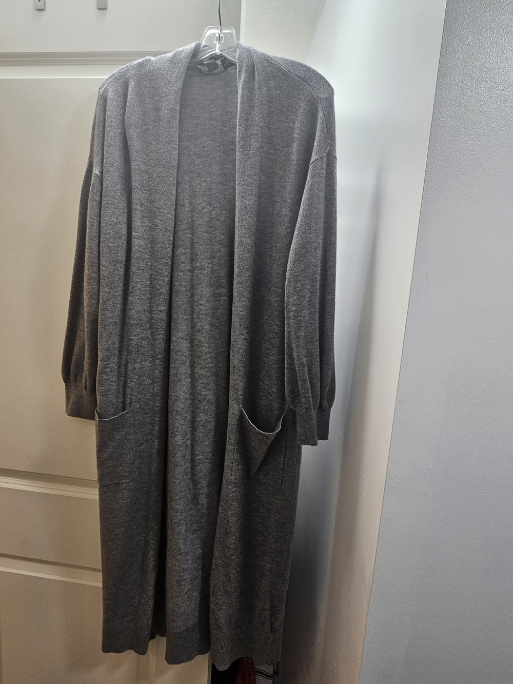 Express Long Open-Front Gray Knit Duster Cardigan